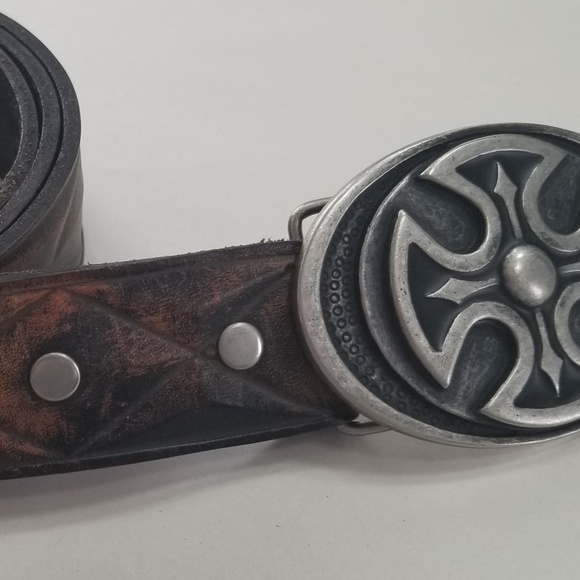 Levi's Brown Black Distressed Leather Belt - Picture 2 of 7